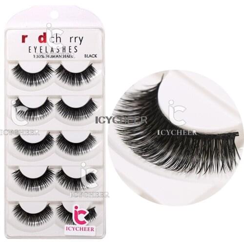 ICYCHEER Long Black Cross 5 Pairs Makeup Eyelashes Thick Handmade Fake Eye Lash Extension