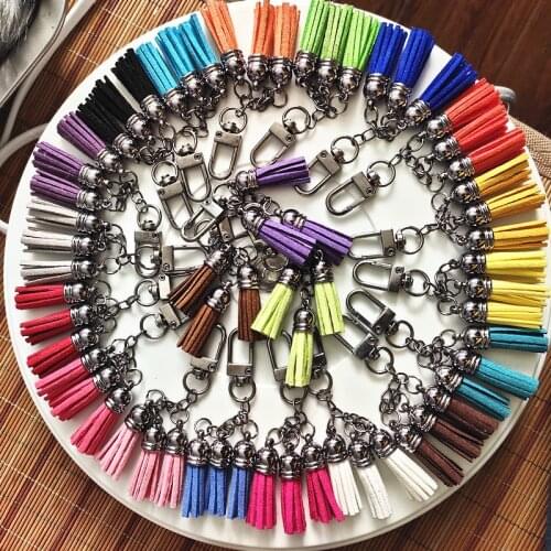 Customized Products: Black Chain Suede Tassel Key Chain 3 Tassel Mini Leather Key Ring Women Bag Charming Pendant Car Key Holder