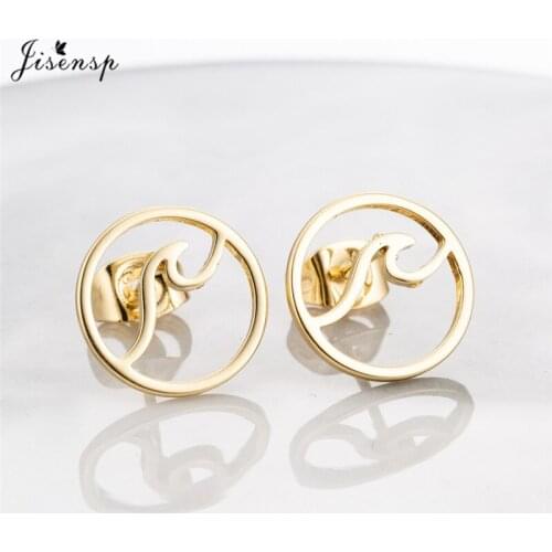 Jisensp Bohemian Style Summer Beach Wave Stud Earrings Fashion Geometric Curve Stainless Steel Earrings for Women Party Gift