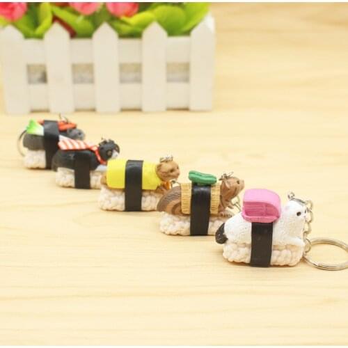 Kawaii Cute Cartoon Sushi Cat Plastic Keychain For Women Girls Handbag Key Chain Car Keyrings Jewelry Random One Piece A223
