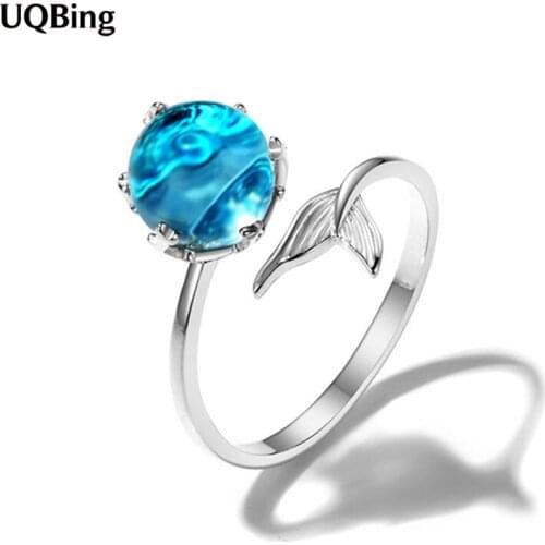 925 Sterling Silver Simple Blue/Green Crystal Fishtail Rings Women/Female Wholesale Gifts