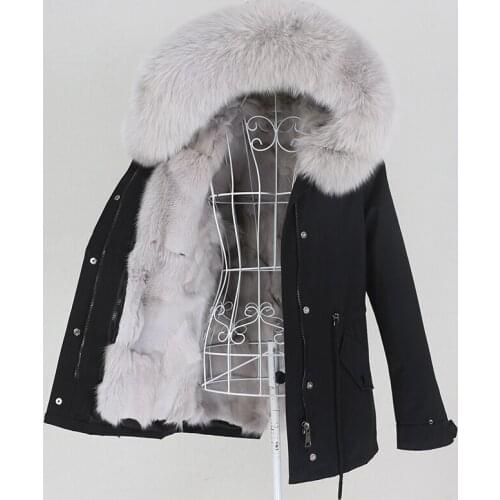 MENINA BONITA 2021 Short Waterproof Parka Real Fox Fur Coat Winter Jacket Women Natural Raccoon Fox Fur Collar Hood Detachable