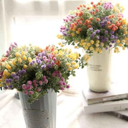 Mini Decor Flower Pompom Decoration Artificial Flowers Flocking Touch Fake Plants Blossom Succulents for Home Decoration DIY