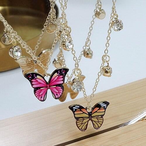 Fashion Butterfly Necklaces for Women Gradient Flash Zircon Pendant Necklace Collarbone Chains Choker Necklace Jewelry Gift Kpop