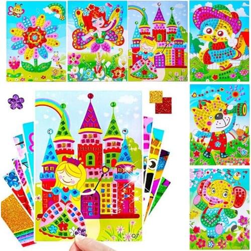 5PCS Mosaic Stickers Kids DIY Art Craft Toys Crystal Diamond Sticky By Number Handmade Cartoon Puzzle Education Toy for Children