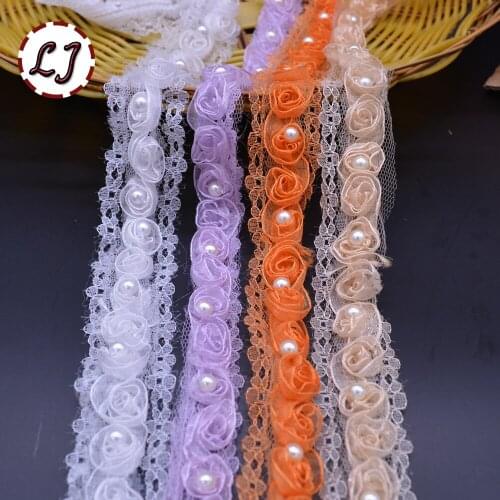 New arrived 5yd/lot beads flower Lace Fabric Trim Ribbon Wedding Craft For Unilateral DIY Handicraft Home Party Decoration