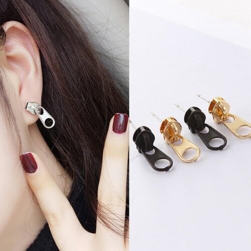 New Fashion Jewelry Personality Retro Punk Metal Alloy Zipper Shape Stud Earrings Girls