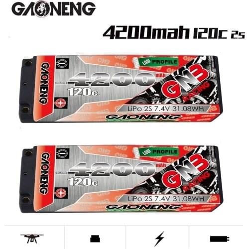 Original Gaoneng GNB 4200MAH 2S 7.4V 120C FPV Lipo Battery Long Thin Hard Shell Off-road Car Boat Batteries