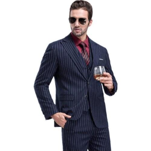 Jacket+Pant+Vest )Custom Slim Fit 2019 Mens Suit Fashion Stripe Wedding Dress Suits Man Business Men Blazer Full Size Tuxedo