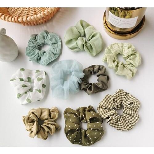1PCS Vintage Scrunchie Green Scrunchies Set Elastic Hair Bands Headband Ponytail Holder Ties Rope Hair Accessories Gift