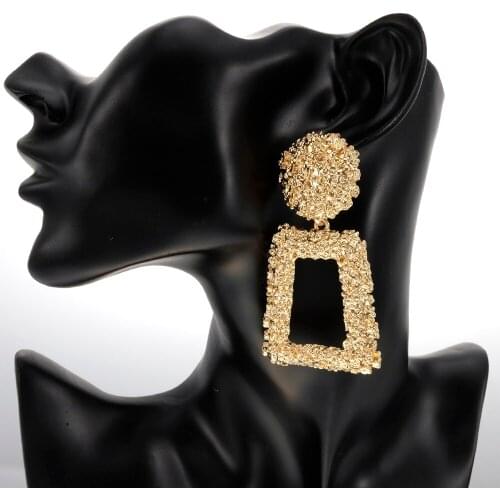 Luxury Big Gold Color Metal Drop Earrings For Women New Brand Punk Statement Dangle Long Earrings Accessories
