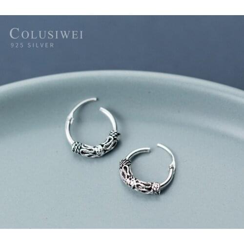 Colusiwei New Arrival Vintage Pattern Hoop Earrings for Women Authentic 925 Sterling Silver National Style Fine Jewelry Gifts