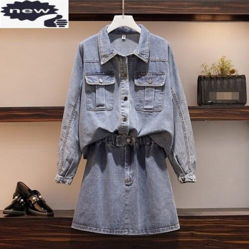 Spring New Slim Single Breasted Denim Jacket A-Line Skirt Women Two Piece Plus Size 4XL Street Sweet Jean Short Skirts Set
