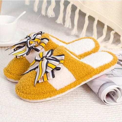 Women slippers Home fashion Butterfly-knot Slippers woman Mixed Colors Female shoes House slippers short plush Unisex
