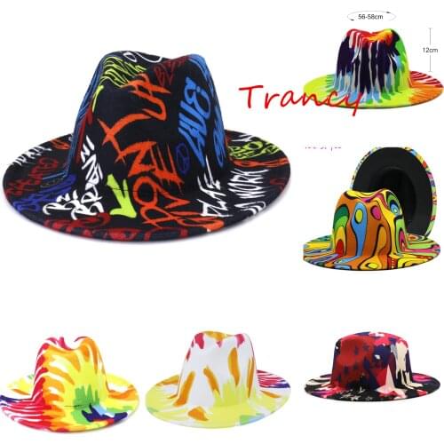 Hat fedora hat tie dyed Panama felt hat for women jazz hat church hat top cap british women fedoras hats for men шляпа женская