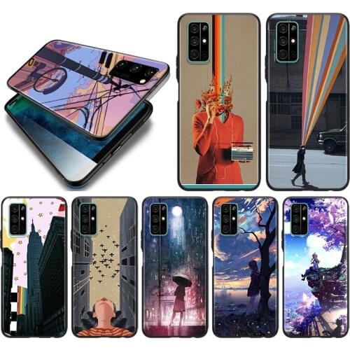 Aesthetic Style Painting Art Silicone Cover For Huawei Honor 10i 10 9C 9A RU 9X 9N 9S 9 Pro Lite Play 3E V9 Black Phone Case