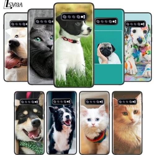 Cute Pet Cats And Dog For Samsung Galaxy Note 20 10 9 8 S21 S10 S10E S9 S8 S7 Ultra Lite Plus Pro 5G Black silicone Phone Case