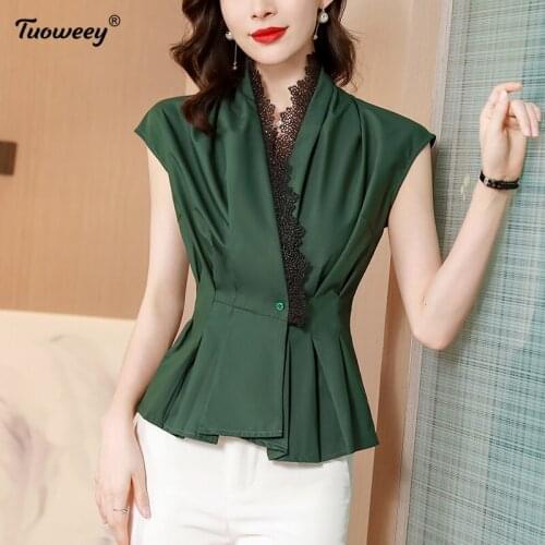 Vintage Chiffon Blouse Women green Blusas Mujer De Moda 2021 Summer Korean Style 5XL Plus Size Tunic Tops lace sexy Long Shirts