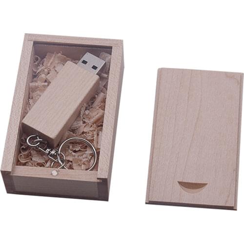 High Quality wooden + box usb 8GB 16GB 32GB 64GB Drive Pen USB 2.0 Flash Drive Full memory stick usb with key chain custom logo