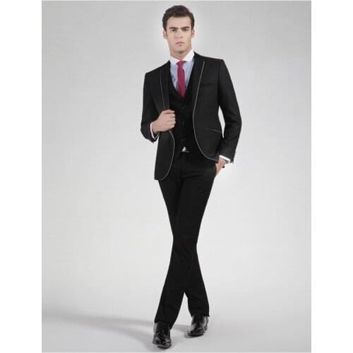 High Quality Mens Suits Groomsmen Notch Lapel Groom Tuxedos One Button Strips Wedding Best Man Suit (Jacket+Pants+Tie+Vest) A84