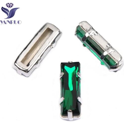 YANRUO 4547 All Sizes Emerald Princess Baguette Strass Green Stones And Crystals Point Back Sewn Rhinestones For Decoration