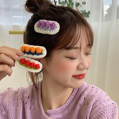 1PC Korean New Knitting Wool Flower Hairpins For Girl BB Clips Hair Clips Fashion Sweet Handmade Headwear Cute Hair Accessories