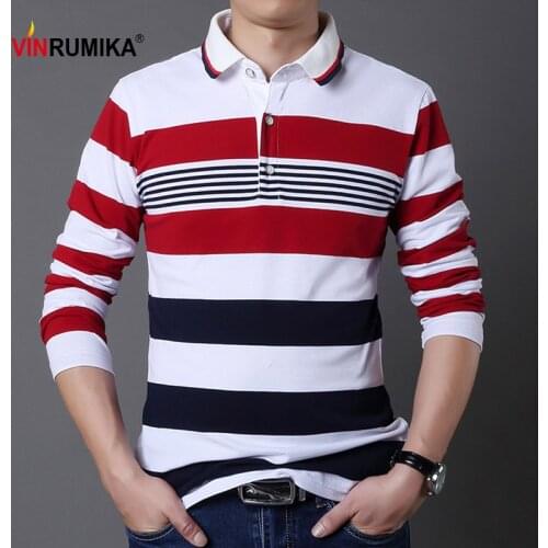 Plus Size M-5XL 2020 England Fashion Mens Spring Casual Brand Cotton Stripe Long Sleeve T-shirts Autumn Man Streak Tees & tops