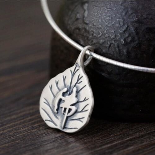 925 Sterling Silver Buddhism Buddha Bodhi Leaf Prayer Pendant Unisex A2463