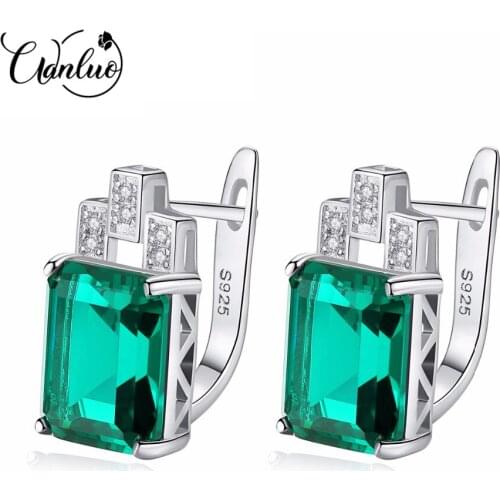 WANLUO Fashion Princess Topaz Genuine 925 Sterling Silver Stud Earrings for Women Engagement Wedding Gift Statement Earrings