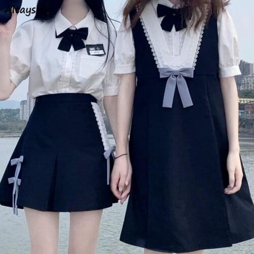 Sets Women Casual Japanese Korean Style Pockets Button Shirts Mini A-line Skirts Summer All-match Hot Sale Streetwear New Loose