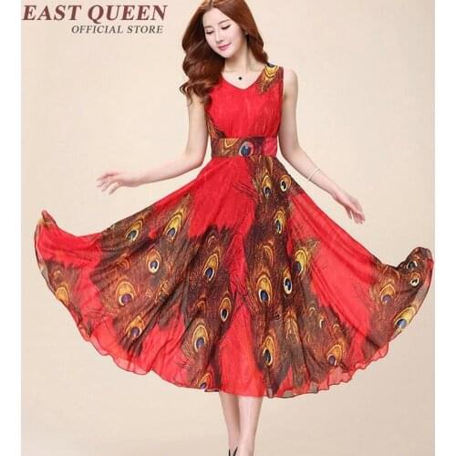 Chic boho style women dress summer 2018 womens sundresses peafowl floral print summerdress beach sundresses NN0319 CQ