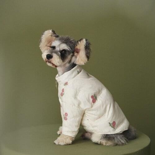 Fashion Dog Cherry Down Jacket Wear Puppy Snowsuit Winter Warm Clothing Sweater Small Medium Dogs Schnauzer Hoodie Coat