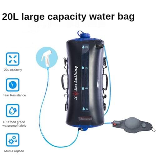 20L Portable Water Bag PVC Outdoor Camping Hiking Solar Shower Bag Heating Bath Camping Bag Shower Nozzle Can be Switched