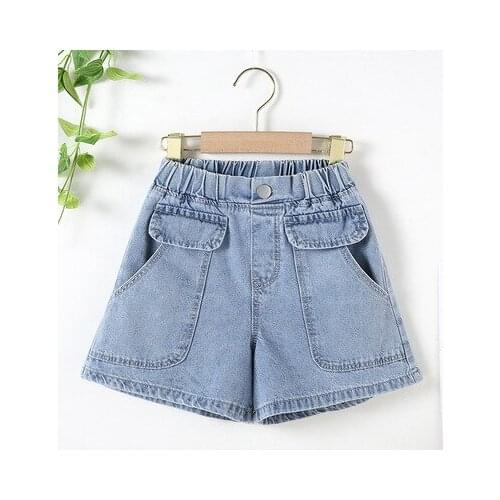 2021 Summer New Girls Light Blue Denim Shorts Childrens Summer Clothes Korean Baby Girl Fashionable Denim Shorts Short Jeans