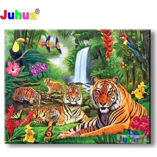 5D Diy Diamond Painting Scenery Parrot Tiger Diamond Mosaic Jungle Animal Lion 100% Round Diamond Cross Stitch Rhinestone Art
