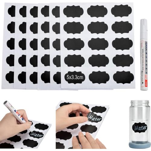 90pcs Reusable Blackboard Stickers Removable Kitchen Sticker Labels Jars Bottle Cup Chalkboard Stickers Wall Sticker With Pen