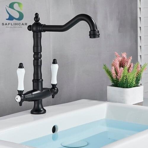 Antique Brass Basin Sink Faucet Hot & Cold Water Mixer Bathroom Faucets Black Brozne Dual ceramics Handle Crane Tap 7 shape Taps
