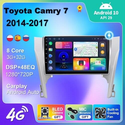 Car Radio For Toyota Camry 7 2014-2017 Multimedia Video CarPlay Android 10 Auto 4G WIFI Navigation GPS 2din Camera DVD Player