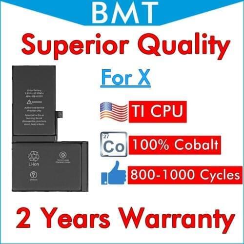 BMT 5pcs Superior Quality Battery for iPhone X 2716mAh 100% Cobalt Cell + ILC Technology 2019 replaced repair iOS 13