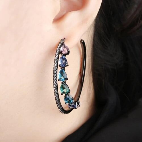 White Black Gold Copper Colorful AAA Cubic Zirconia Big Round Earrings Fashion Female Party Gift For Womens Fashion jewelry