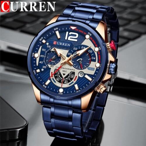 CURREN Man WristWatch Waterproof Chronograph Men Watch Military Top Brand Luxury Blue Stainless Steel Sport Male Clock Gift 8395
