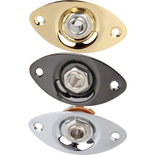 Electric Bass Guitar Jack 1/4" 6.35mm Output Input Socket Cover Plate with 2 Mounting Screws for Oval Style Black Gold Silver