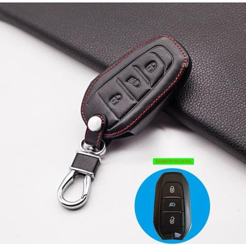 Leather Car Key Fob Case Cover Holder For Peugeot 208 5008 DS3 DS5 DS6 For Citroen C4 C5 X7 S 3 Buttons Smart Remote Key Cover