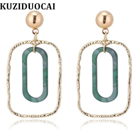 Kuziduocai 2018 New Hot Fashion Fine Jewelry Copper Solid Acetic Acid Rectangle Box Pattern Stud Earrings For Women Gift E-1154