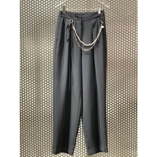 Fashion women 2021 new loose pearl chain wide leg pants 0401