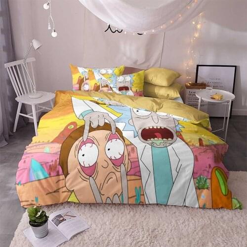 Cartoon Funny Bedding Set Kids Duvet Cover Set Home Custom Rick Morty Bed Quilt Cover 150 Bed Set Queen King Size Bedroom Decor