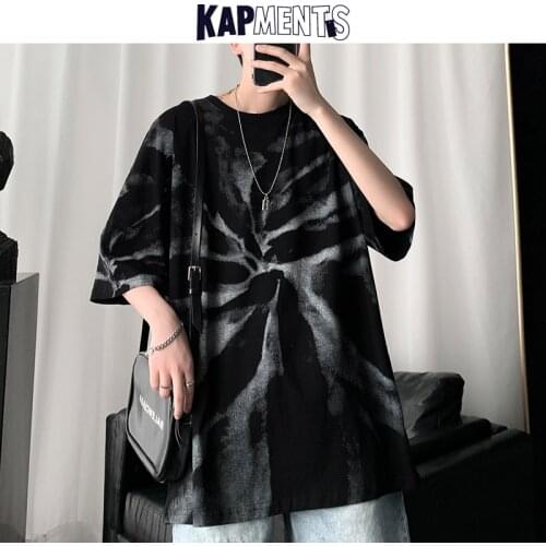 KAPMENTS Men Tie Dye Designer Harajuku T Shirts 2021 Summer Mens Vintage Japanese Streetwear Kpop Tshirts Male Graphic T-shirts