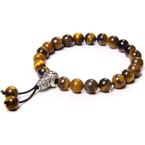 Men Energy Charm Bracelet Natural Tiger Eye Stone Beads Bracelet Vintage Round Metal Accessries Bracelet for Women Men Jewelry