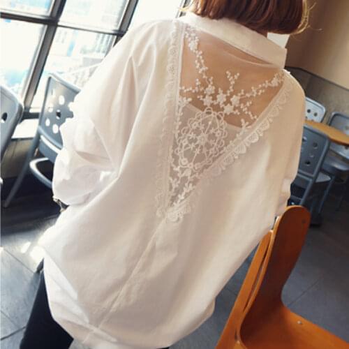 2020 New Plus Size 5XL Women Blouse And Shirts Black Lace Sexy See Through Lady Loose White Shirts Outwear Coat Tops