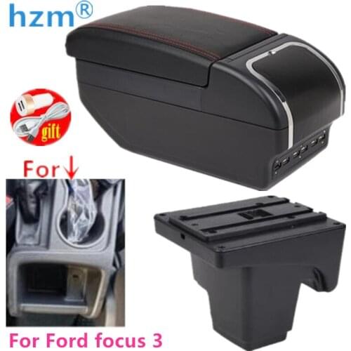 Armrest box For Ford focus 3 Dual Layer Rotatable Central Store Content box with Cup holder USB Interface Car decoration accesso